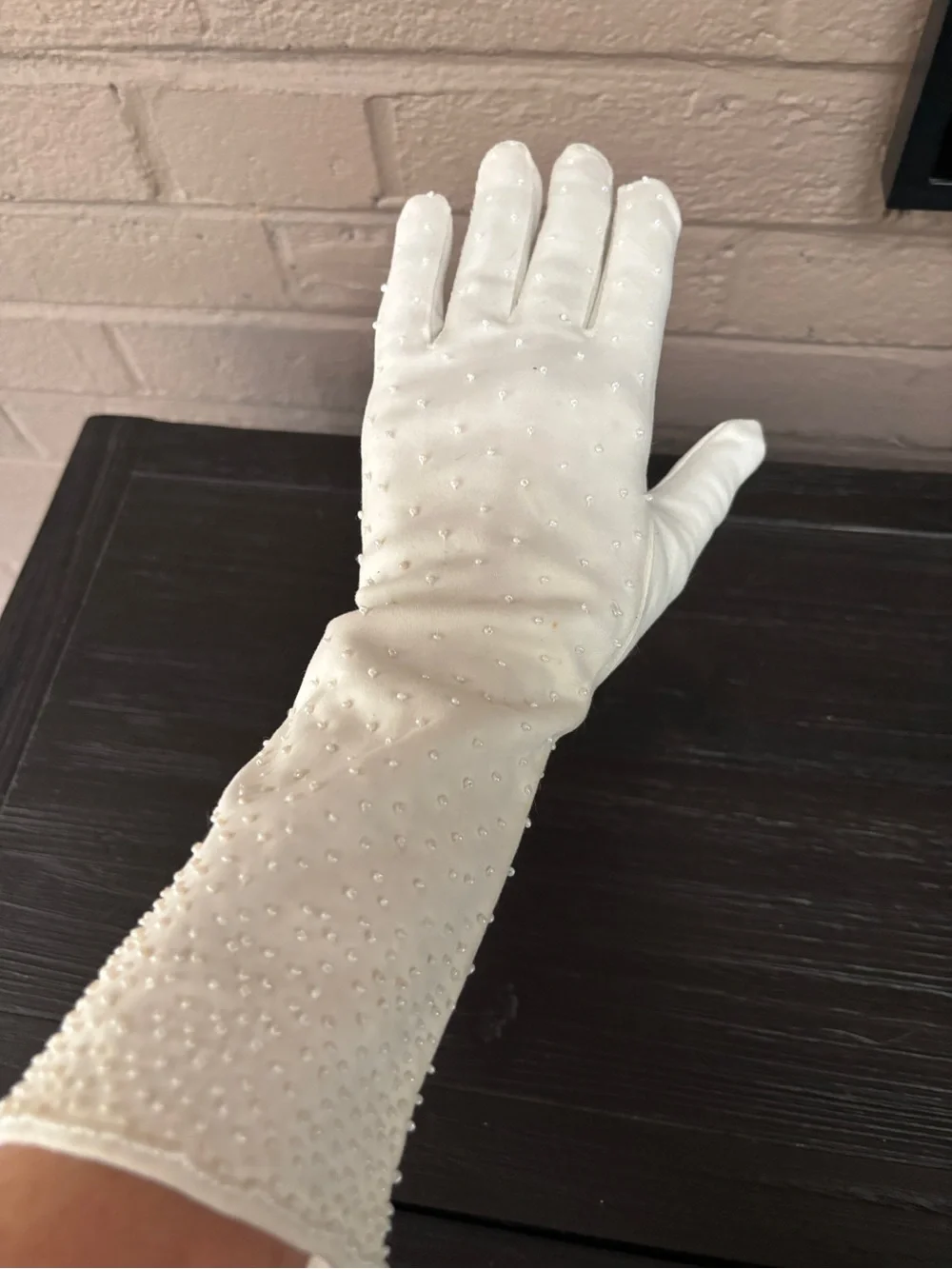Vintage  50’s White Beaded Long  Gloves
